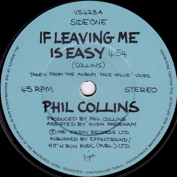 Phil Collins - If Leaving Me Is Easy | Virgin (VS423) - 4 Phil Collins - If Leaving Me Is Easy | Virgin (VS423) - 4