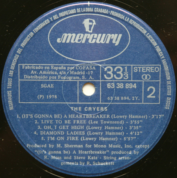 The Cryers - The Cryers - Vinilo | Mercury (6338 894) - 4 The Cryers - The Cryers - Vinilo | Mercury (6338 894) - 4