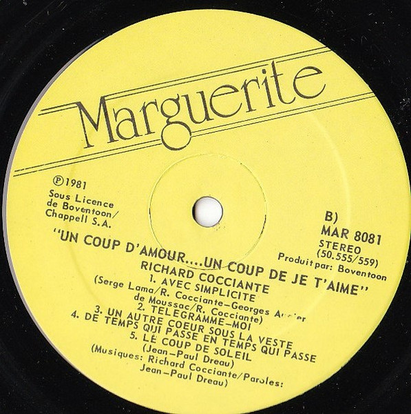 Riccardo Cocciante - Un Coup D'Amour... - Un Coup De Je T'Aime [Vinyl] | Marguerite (MAR 8081) - 4