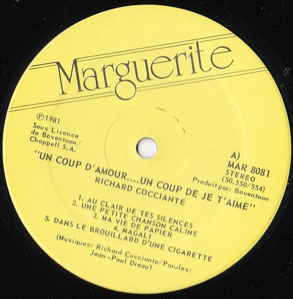 Riccardo Cocciante - Un Coup D'Amour... - Un Coup De Je T'Aime [Vinyl] | Marguerite (MAR 8081) - 3