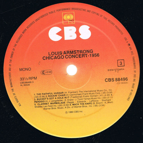 Louis Armstrong - Chicago Concert - 1956 | CBS (CBS 88496) - 3 Louis Armstrong - Chicago Concert - 1956 | CBS (CBS 88496) - 3