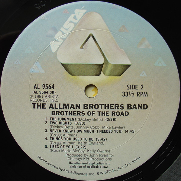 The Allman Brothers Band - Brothers Of The Road | Arista (AL 9564) - 4 The Allman Brothers Band - Brothers Of The Road | Arista (AL 9564) - 4