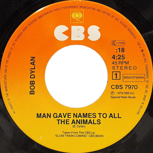 Bob Dylan - Man Gave Names To All The Animals | CBS (7970) - 3 Bob Dylan - Man Gave Names To All The Animals | CBS (7970) - 3