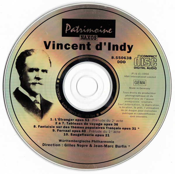 Vincent d'Indy , Württembergische Philharmonie Reutlingen , Gilles Nopre , Jean-Marc Burfin - Patrimoine | Naxos Patrimoine (8.550638) - 3