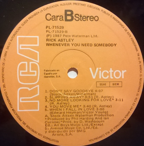 Rick Astley - Whenever You Need Somebody | RCA Victor (PL 71529) - 4