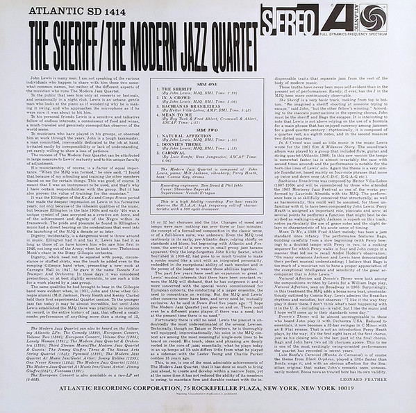 The Modern Jazz Quartet - The Sheriff | Atlantic (P-7549A) - 3