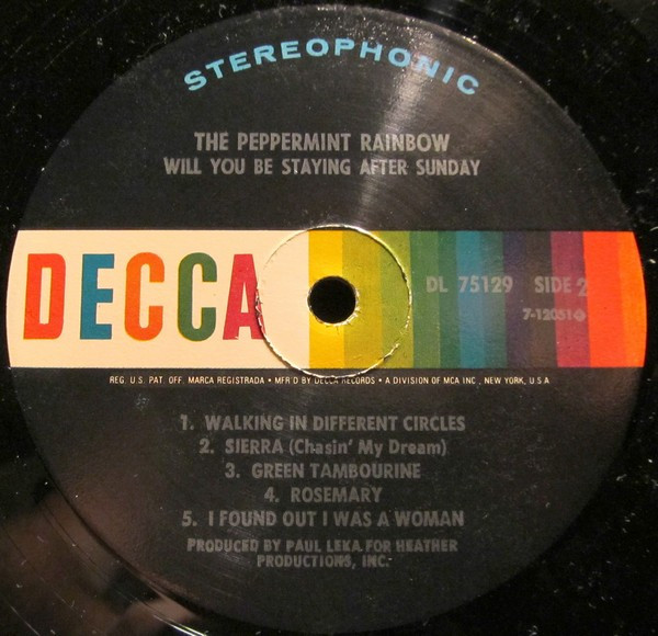 The Peppermint Rainbow - Will You Be Staying After Sunday | Decca (DL 75129) - 4