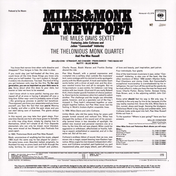 The Miles Davis Sextet & The Thelonious Monk Quartet - Miles & Monk At Newport | Columbia (CL 2178) - 2 The Miles Davis Sextet & The Thelonious Monk Quartet - Miles & Monk At Newport | Columbia (CL 2178) - 2