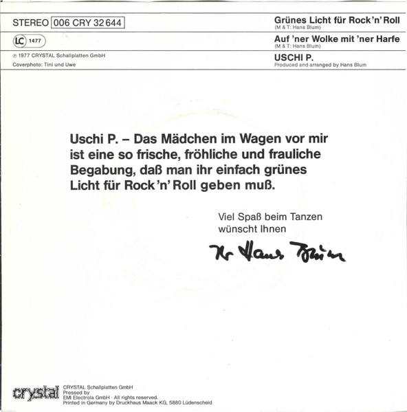 Uschi - Grünes Licht Für Rock 'N' Roll | Crystal (006 CRY 32 644) - 2