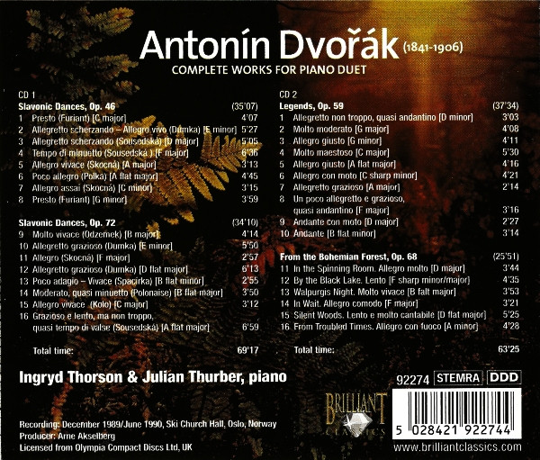 Antonín Dvořák - Complete Works For Piano Duet (Slavonic Dances, Legends, From The Bohemian Forest) | Brilliant Classics (92274) - 2