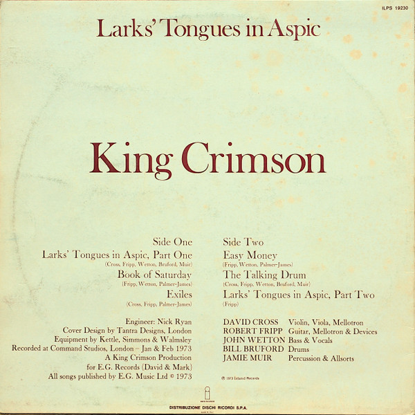 King Crimson - Larks' Tongues In Aspic | Island Records (ILPS 19230) - 2