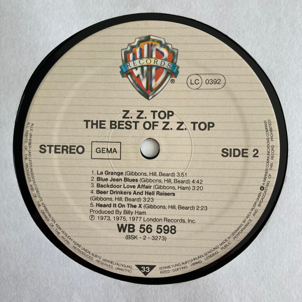 ZZ Top - The Best Of ZZ Top | Warner Bros. Records (WB 56 598) - 3
