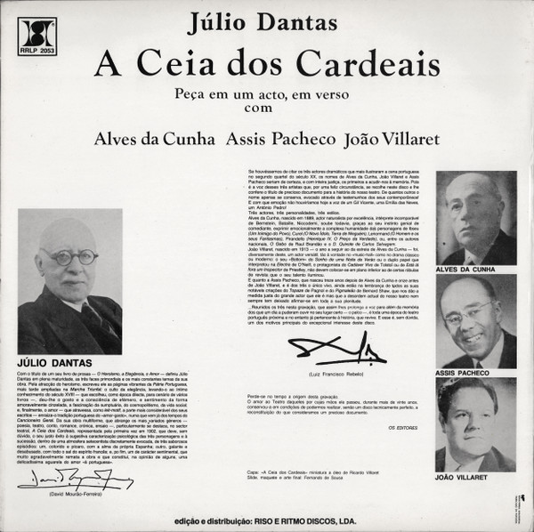 Júlio Dantas , Alves Da Cunha , Assis Pacheco , João Villaret - A Ceia Dos Cardeais | RR (RRLP 2053) - 2 Júlio Dantas , Alves Da Cunha , Assis Pacheco , João Villaret - A Ceia Dos Cardeais | RR (RRLP 2053) - 2