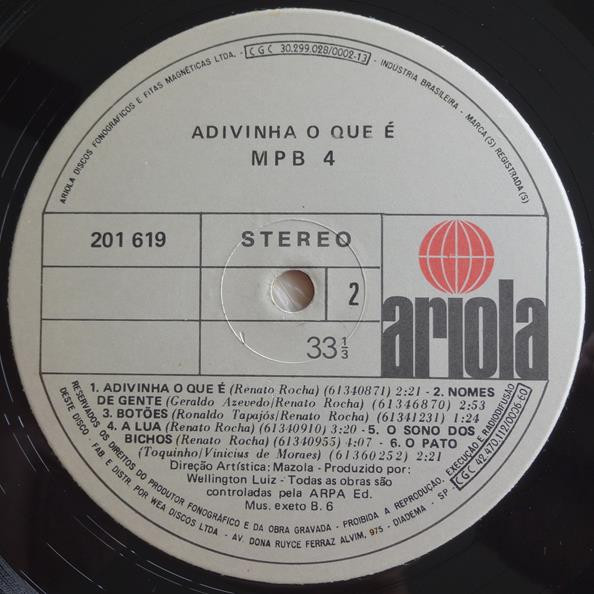 MPB4 - Adivinha O Que É | Ariola (201619) - 4 MPB4 - Adivinha O Que É | Ariola (201619) - 4