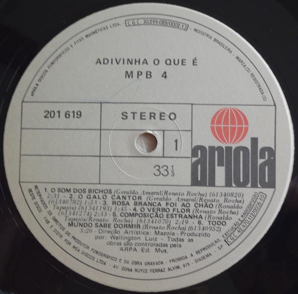MPB4 - Adivinha O Que É | Ariola (201619) - 3 MPB4 - Adivinha O Que É | Ariola (201619) - 3