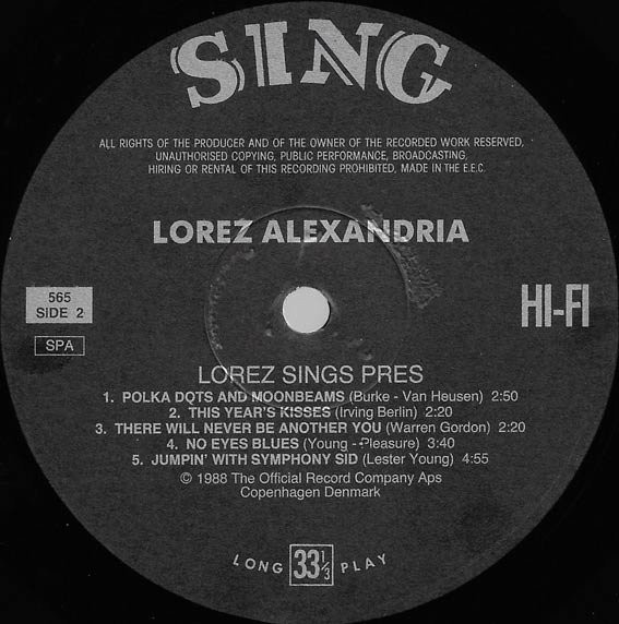 Lorez Alexandria - Lorez Sings Pres - A Late Session At An Intimate Club (A Tribute To Lester Young) | Sing (565) - 4