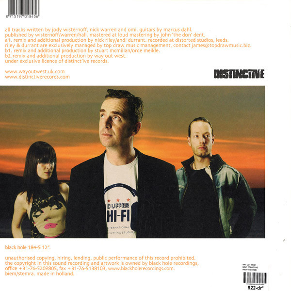 Way Out West - Don't Forget Me | Black Hole Recordings (black hole 184-5 12") - 2 Way Out West - Don't Forget Me | Black Hole Recordings (black hole 184-5 12") - 2