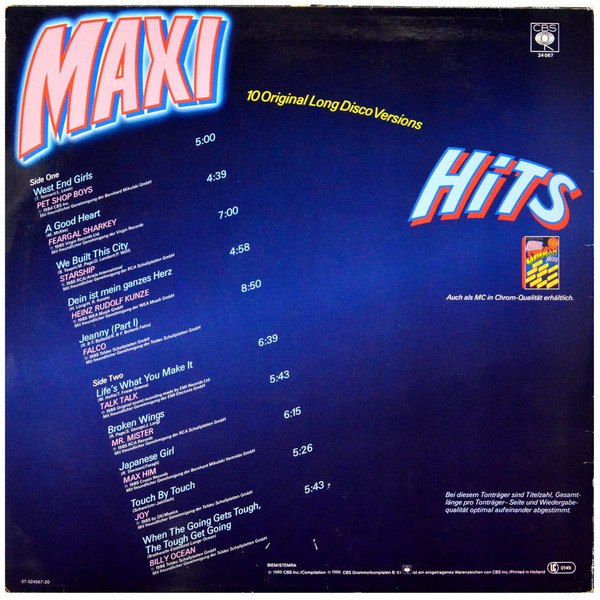 Various - Maxi Smash Hits (10 Original Long Disco Versions) | CBS (24067) - 2