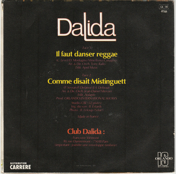 Dalida - Il Faut Danser Reggae / Comme Disait Mistinguett | Orlando International Shows (49.566) - 2 Dalida - Il Faut Danser Reggae / Comme Disait Mistinguett | Orlando International Shows (49.566) - 2