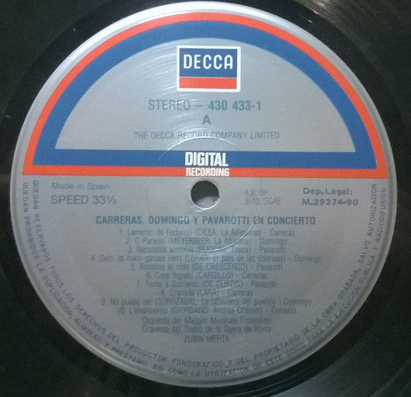 José Carreras , Placido Domingo , Luciano Pavarotti , Zubin Mehta - In Concert | Decca (430 433-1) - 3