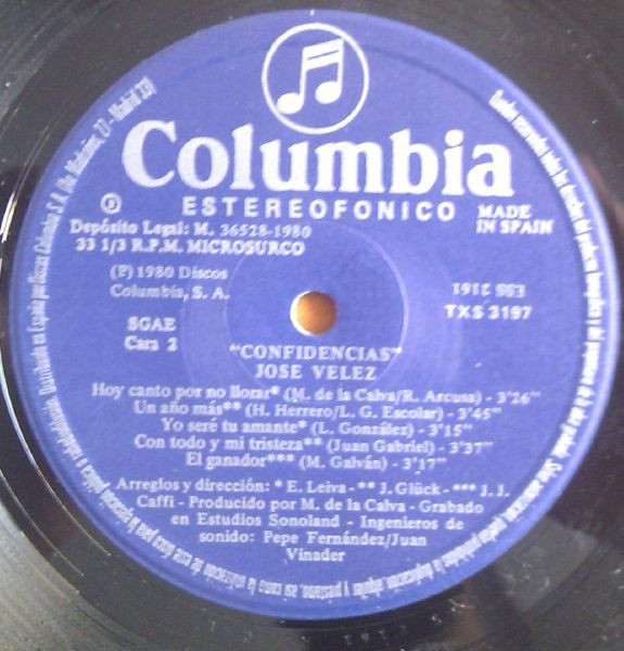 José Vélez - Confidencias | Columbia (TXS 3197) - 4