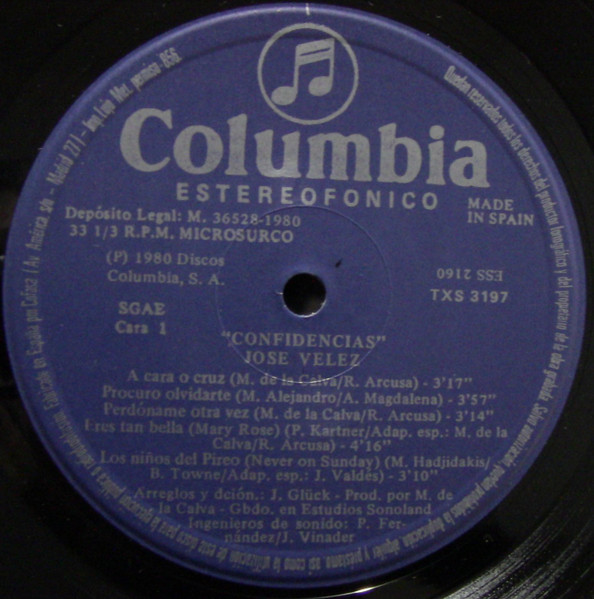 José Vélez - Confidencias | Columbia (TXS 3197) - 3