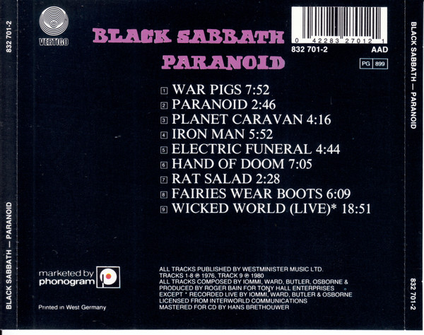 Black Sabbath - Paranoid CD | Vertigo (832 701-2) - 2