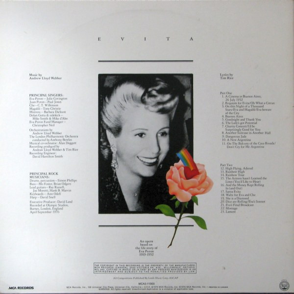 Andrew Lloyd Webber And Tim Rice - Evita (2LP) [Vinyl] | MCA Records (MCA2-11003) - 2