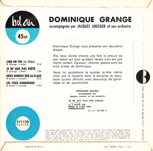 Dominique Grange - Cinq-en-tin (Le Chien) | Bel Air (211133) - 2