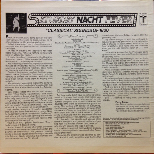 Unknown Artist - Saturday Nacht Fever ("Classical" Sounds Of 1830) [Vinyl] | Turnabout (TV 34741) - 2