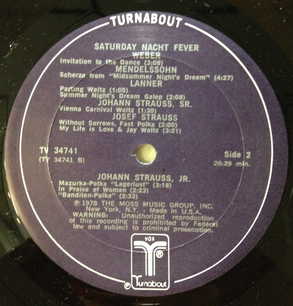 Unknown Artist - Saturday Nacht Fever ("Classical" Sounds Of 1830) [Vinyl] | Turnabout (TV 34741) - 4