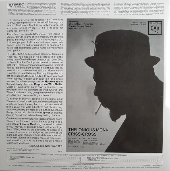 Thelonious Monk - Criss-Cross | Columbia (CS 8838) - 2