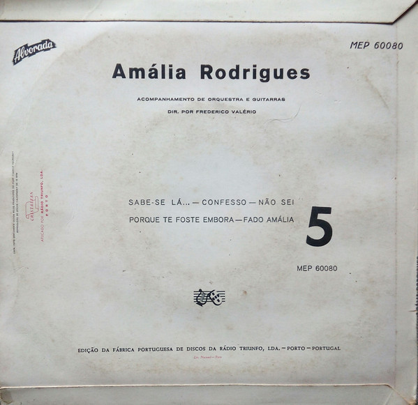 Amália Rodrigues - Sabe-se Lá / Confesso / Não Sei Porque Te Foste Embora / Fado Amália | Alvorada (MEP 60080) - 2