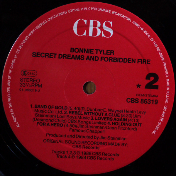 Bonnie Tyler - Secret Dreams And Forbidden Fire | CBS (CBS 86319) - 4