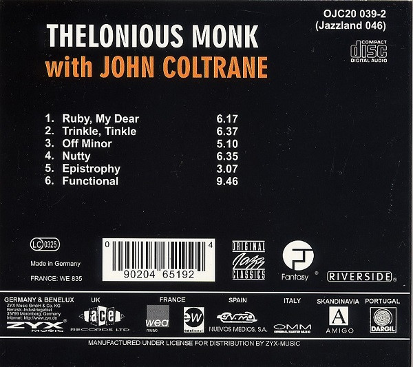 Thelonious Monk With John Coltrane - Thelonious Monk With John Coltrane | Original Jazz Classics (OJC20 039-2) - 2
