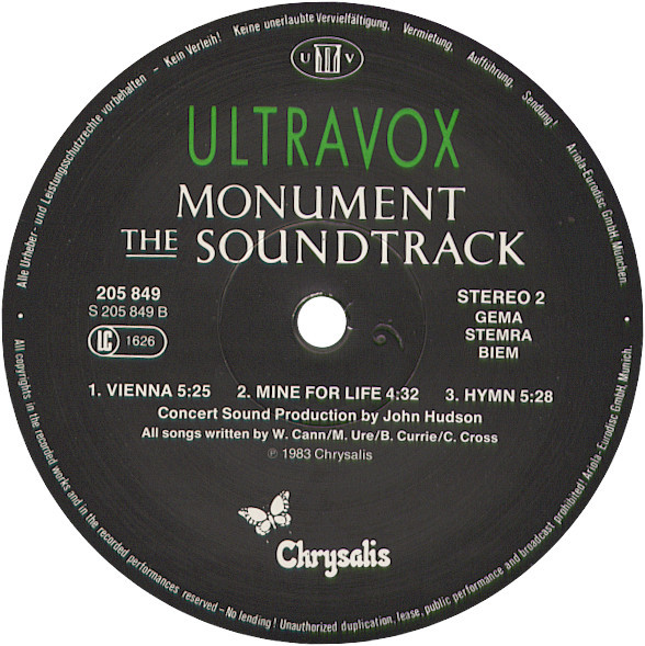 Ultravox - Monument The Soundtrack | Chrysalis (205 849) - 4 Ultravox - Monument The Soundtrack | Chrysalis (205 849) - 4
