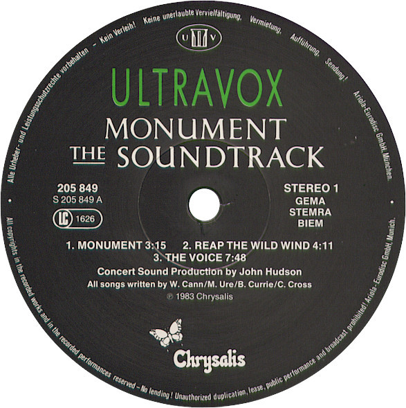 Ultravox - Monument The Soundtrack | Chrysalis (205 849) - 3 Ultravox - Monument The Soundtrack | Chrysalis (205 849) - 3