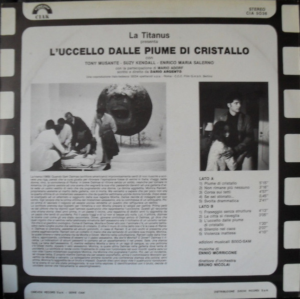 Ennio Morricone - L'Uccello Dalle Piume Di Cristallo (Colonna Sonora Originale Del Film) | Cinevox Record (CIA 5036) - 2