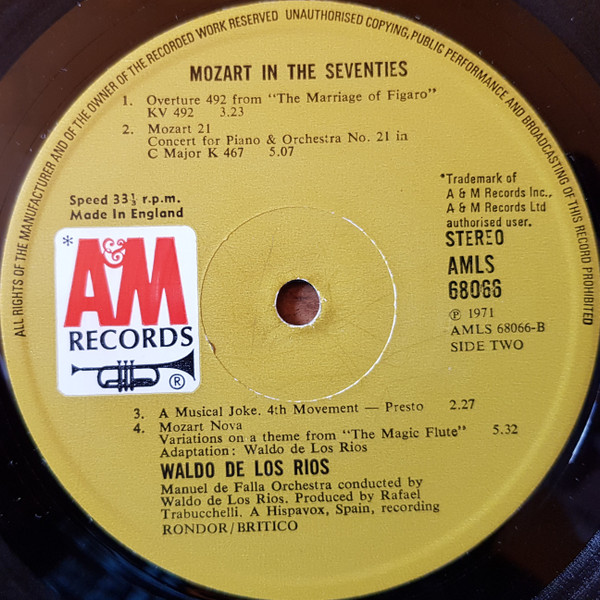 Waldo De Los Rios - Mozart In The Seventies | A&M Records (AMLS 68066)
