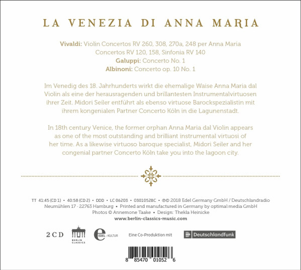 Antonio Vivaldi , Midori Seiler , Concerto Köln - La Venezia Di Anna Maria | Edel Germany GmbH (0301052BC) - 2