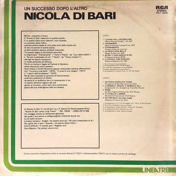 Nicola Di Bari - Un Successo Dopo L'Altro | RCA (TNL1 3008) - 2