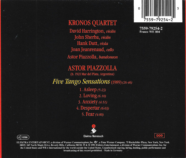 Kronos Quartet With Astor Piazzolla - Five Tango Sensations | Elektra Nonesuch (7559-79254-2) - 2