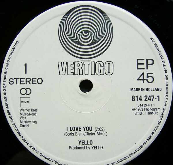 Yello - I Love You | Vertigo (814 247-1) - 7