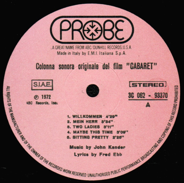 Ralph Burns - Cabaret (Colonna Sonora Originale Del Film) | Probe (3C 062-93370) - 3