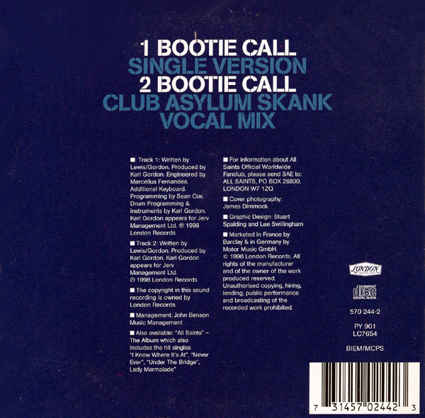 All Saints - Bootie Call | London Records (570 244-2) - 2