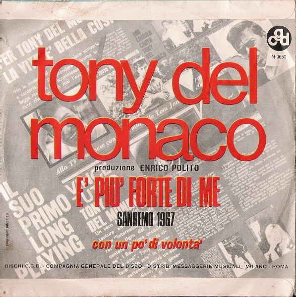 Tony Del Monaco - È Più Forte Di Me | CGD (N 9650) - 2