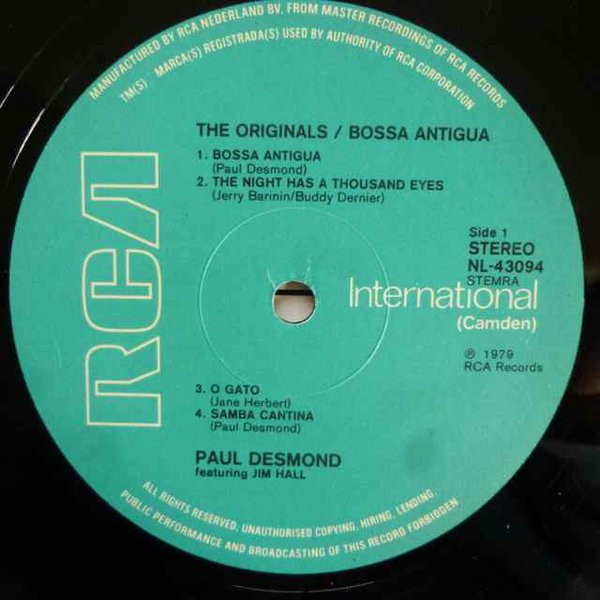 Paul Desmond Featuring Jim Hall - Bossa Antigua | RCA International (Camden) (NL-43094) - 3