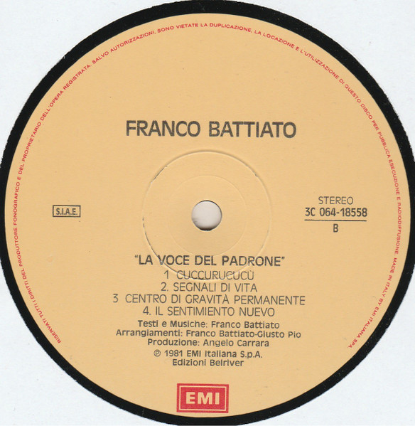 Franco Battiato - La Voce Del Padrone | EMI (3C 064-18558) - 4 Franco Battiato - La Voce Del Padrone | EMI (3C 064-18558) - 4