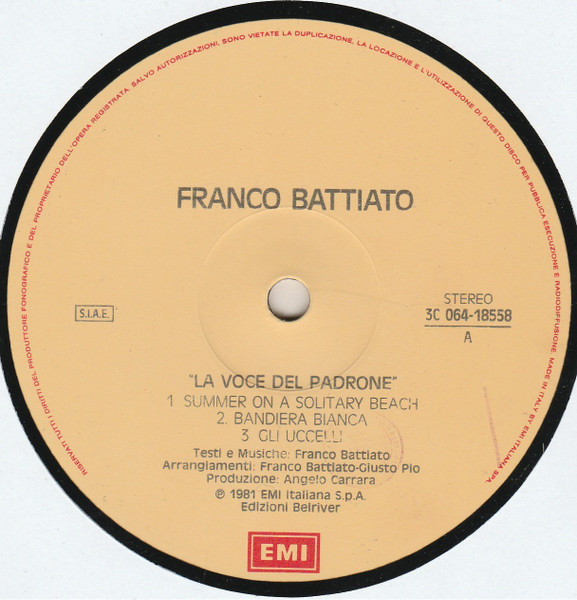 Franco Battiato - La Voce Del Padrone | EMI (3C 064-18558) - 3 Franco Battiato - La Voce Del Padrone | EMI (3C 064-18558) - 3