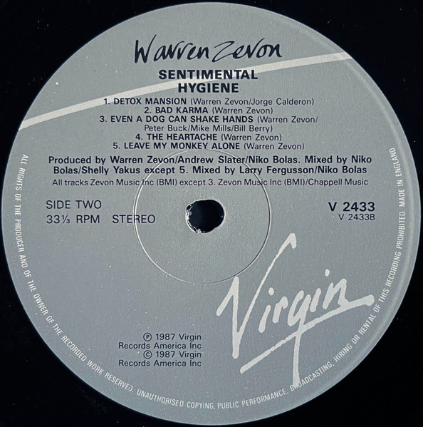 Warren Zevon - Sentimental Hygiene | Virgin (V 2433) - 4 Warren Zevon - Sentimental Hygiene | Virgin (V 2433) - 4
